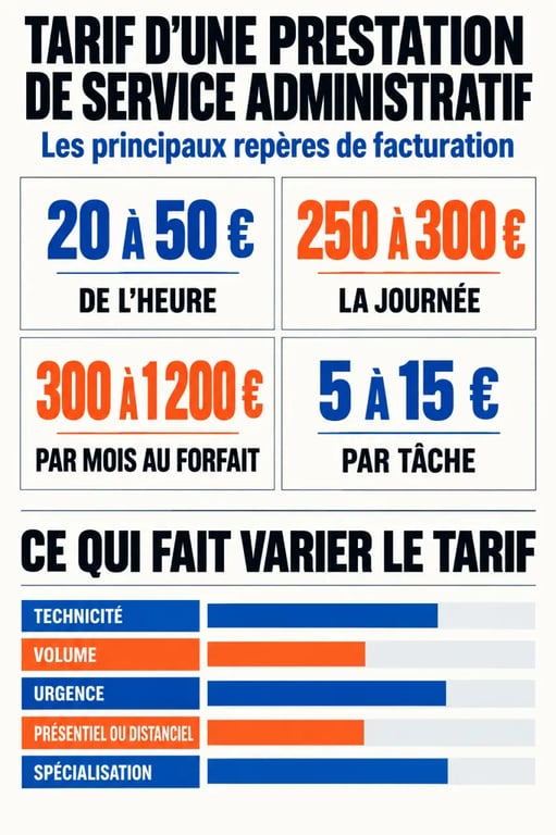 Infographie sur le tarif prestation de service administratif selon le mode de facturation