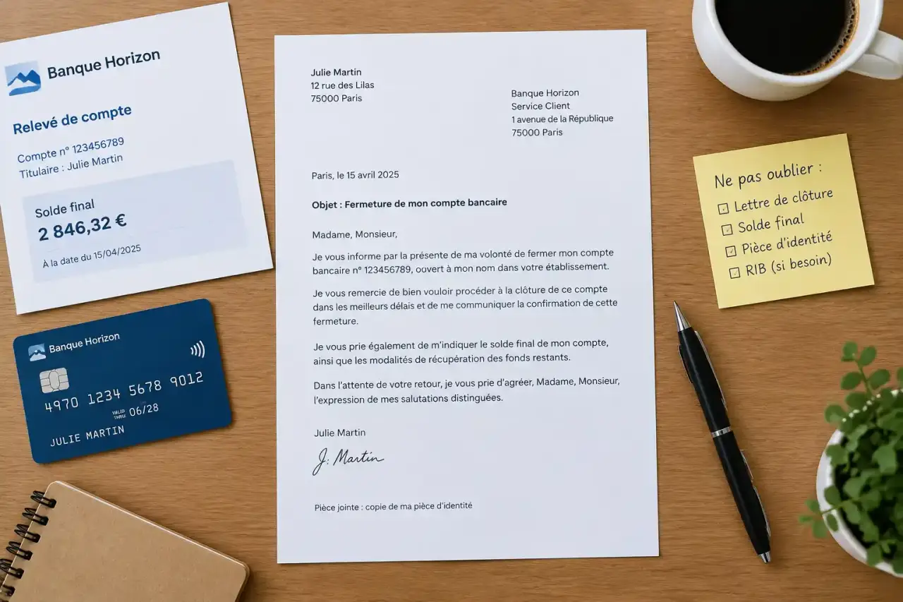 Fermez votre compte bancaire avec une lettre claire, sans oublier le solde final