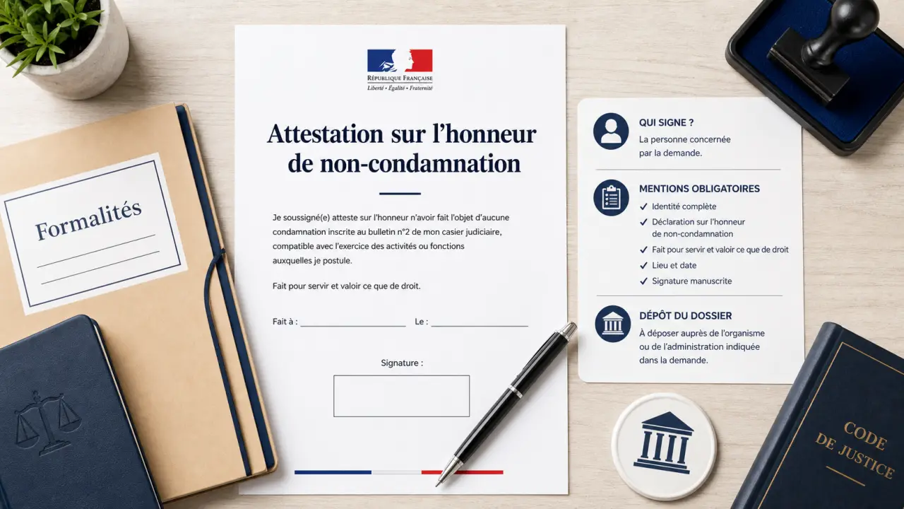 Attestation sur l’honneur de non-condamnation : qui la signe, quelles mentions et où la déposer ?