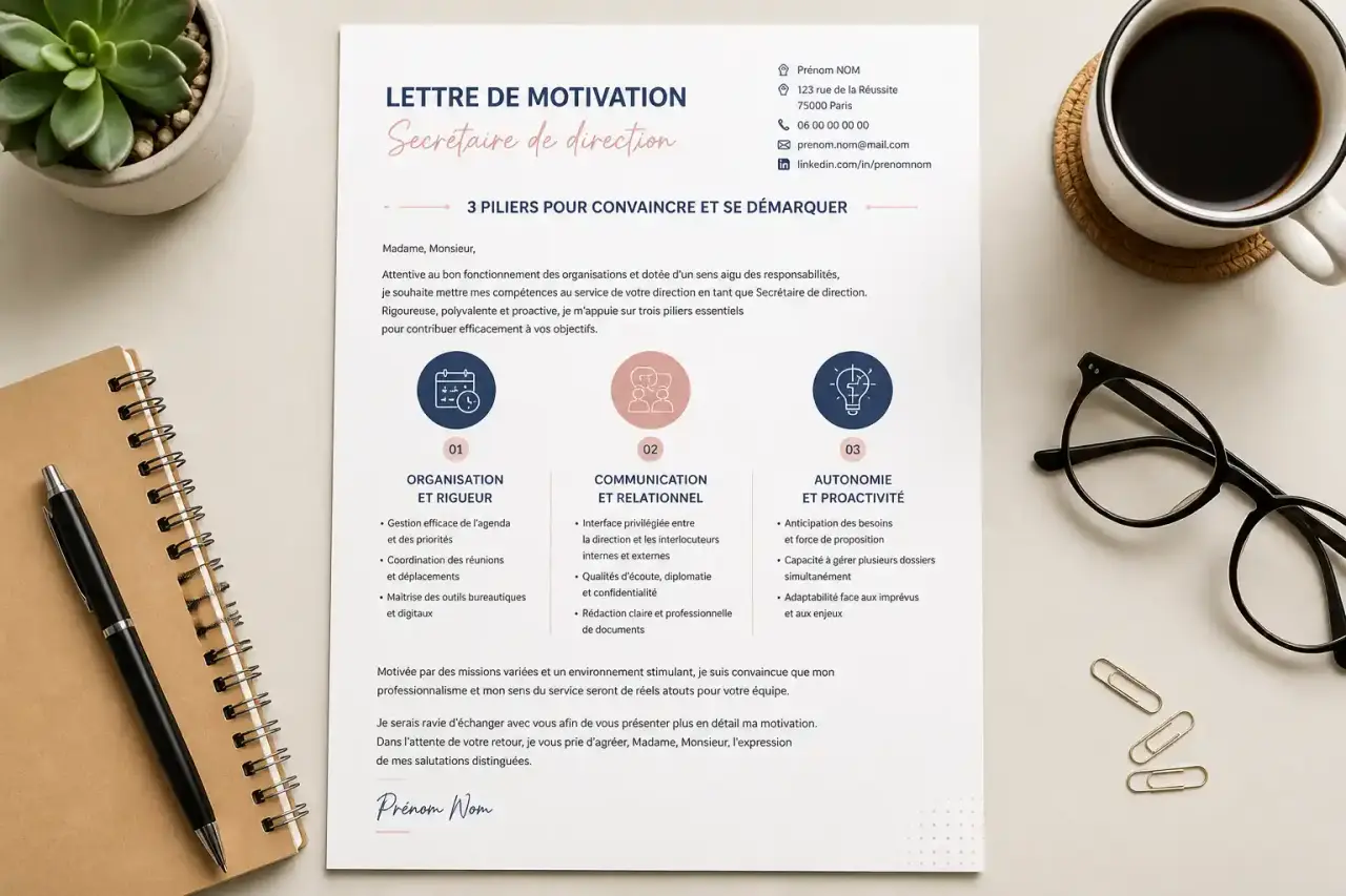 Lettre de motivation secrétaire de direction : 3 piliers pour convaincre et se démarquer