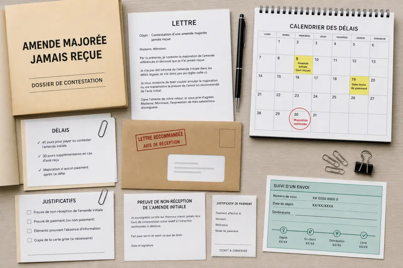 Amende majorée jamais reçue : la lettre, les délais et les justificatifs qui évitent le rejet