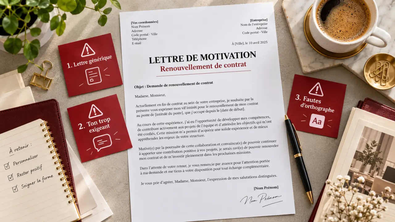 Lettre de motivation pour un renouvellement de contrat : le modèle, et les trois erreurs qui la font échouer