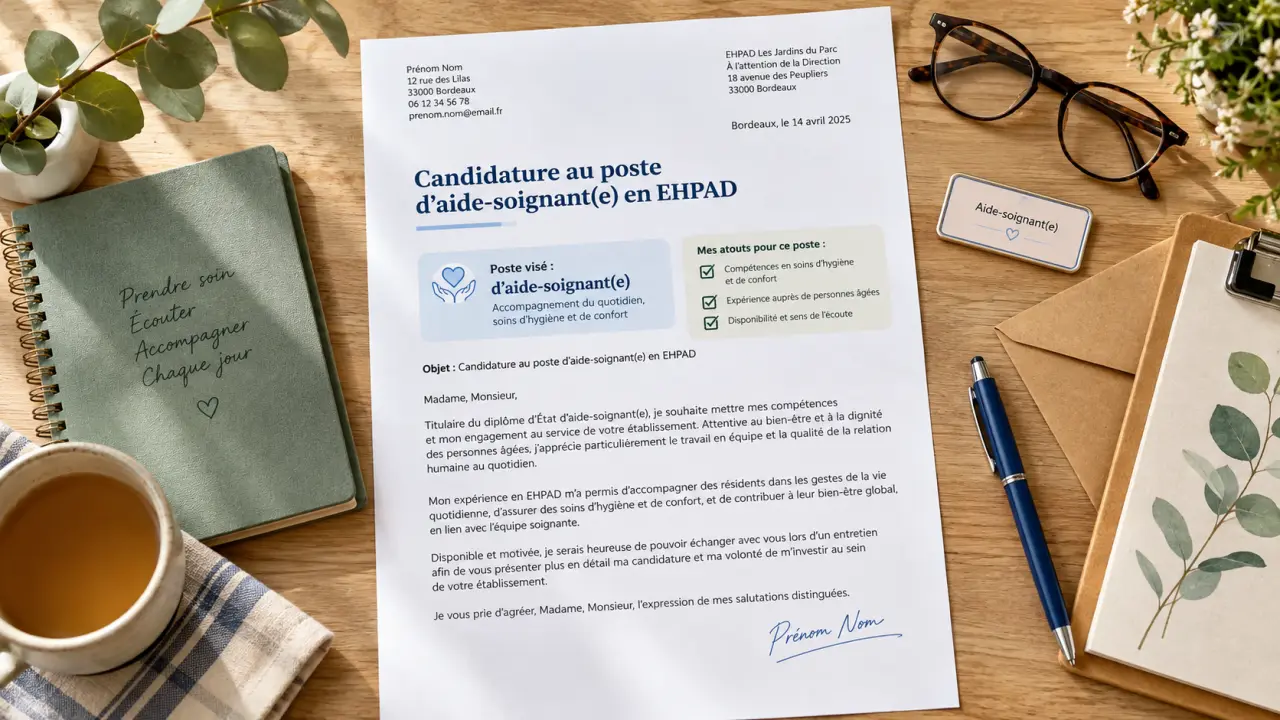 Lettre de motivation pour EHPAD : un modèle concret, sans confondre les métiers