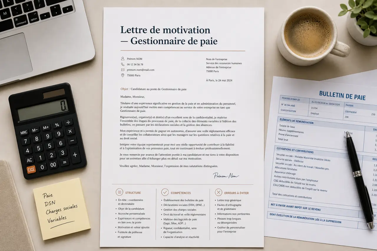 Lettre de motivation gestionnaire de paie : structure, compétences et erreurs à éviter