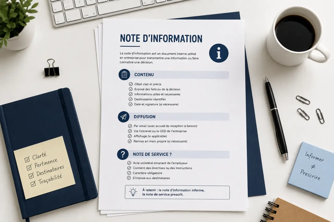 Note d’information en entreprise : ce qu’elle doit contenir, comment la diffuser et quand la confondre avec une note de service