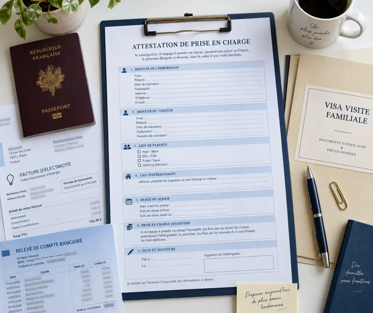 Attestation de prise en charge pour visa visite familiale : les mentions qui sécurisent le dossier
