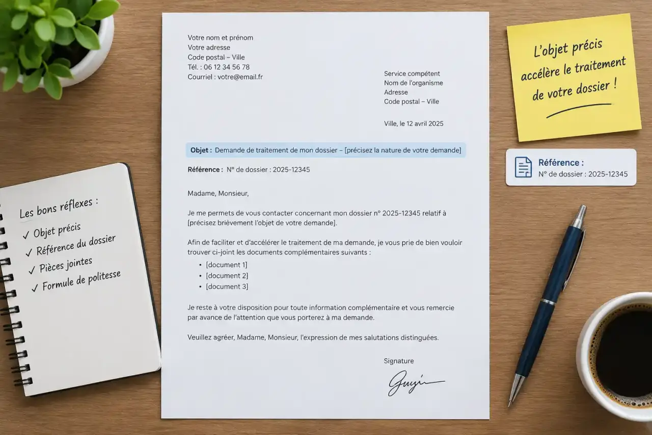Modèle de lettre administrative : l’objet précis accélère le traitement de votre dossier