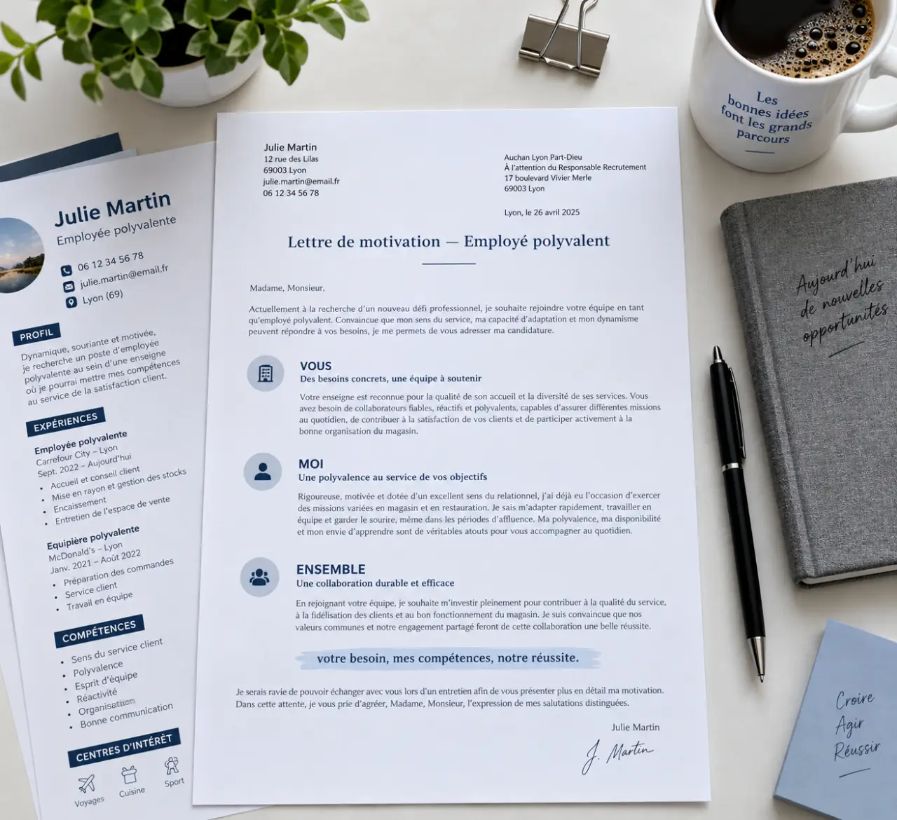 Lettre de motivation employé polyvalent : la structure vous-moi-ensemble qui évite le rejet immédiat