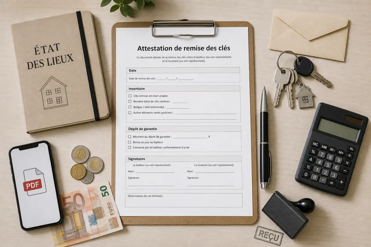 Attestation de remise des clés PDF : la date, l’inventaire et le dépôt de garantie à sécuriser