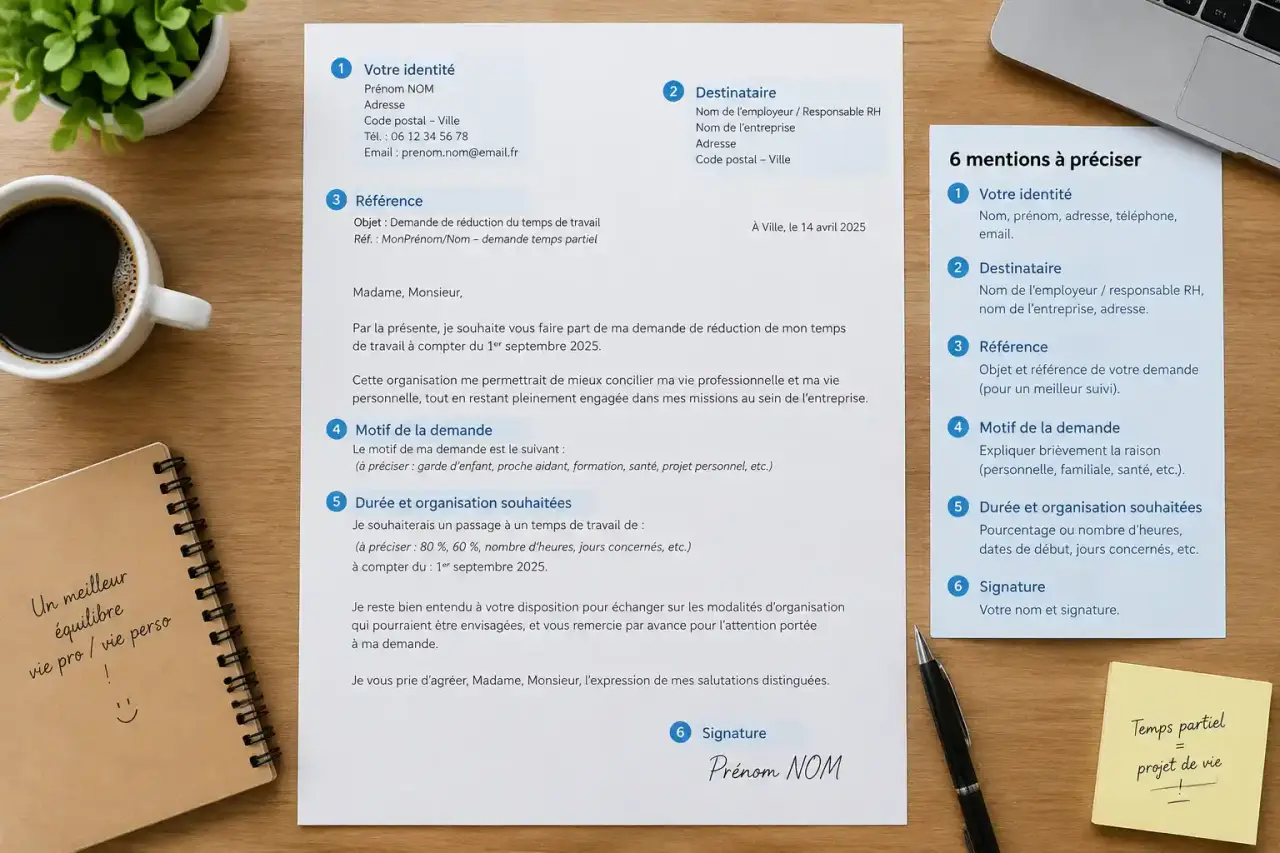 Modèle de lettre pour réduire son temps de travail : 6 mentions à préciser