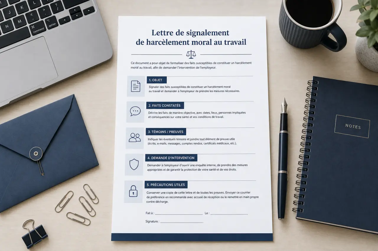 Lettre de signalement de harcèlement moral au travail : modèle, structure et précautions utiles